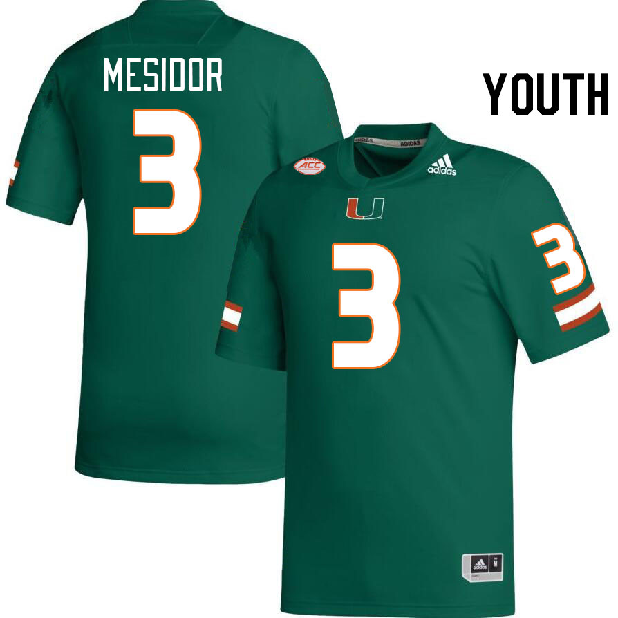 Youth #3 Akheem Mesidor Miami Hurricanes College Football Jerseys Stitched-Green